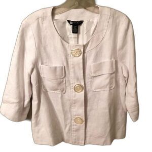 CAROLE LITTLE SIZE MEDIUM WHITE LINEN SNAP FRONT BLAZER